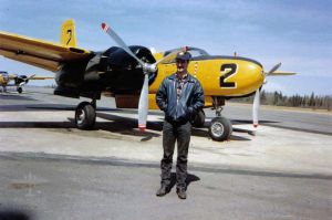 Pilot Dirk Jory pictured with 44-35898 while in the service of Air Spray, Ltd.